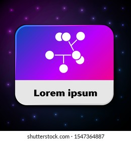 White Molecule icon isolated on black background. Structure of molecules in chemistry, science teachers innovative educational poster. Rectangle color button. Vector Illustration