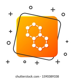 White Molecule icon isolated on white background. Structure of molecules in chemistry, science teachers innovative educational poster. Orange square button. Vector Illustration