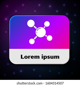 White Molecule icon isolated on black background. Structure of molecules in chemistry, science teachers innovative educational poster. Rectangle color button. Vector Illustration