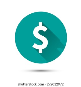 White Money Icon On Green Background With Long Shadow