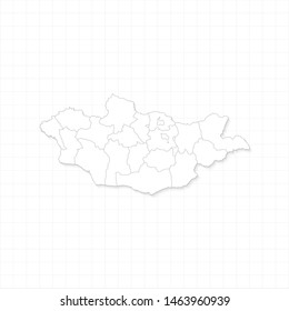 White Mongolia map and grid vector. Thin gray outline on white background. EPS10.