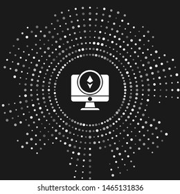 White Monitor and Cryptocurrency coin Ethereum ETH icon isolated on grey background. Altcoin symbol. Blockchain based secure crypto currency. Abstract circle random dots. Vector Illustration