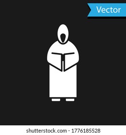 White Monk icon isolated on black background. Vector Illustration