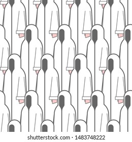 White monk pattern seamless. Occultist in hood background. Monastic cartoon texture. friar vector ornament