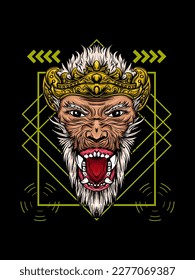 White monkey king vector illustration design suitable for t shirt and poster printing