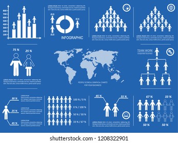 White Monochrome Vector Demographic People Icons Infographic Template