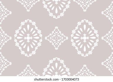 White monohrome floral ornate pattern. Seamless design for fabric, textile, book, interior, wallpaper.