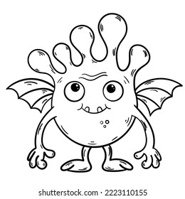 White monster with black outline for a colouring book - colouring book. Isolated cartoon alien. Cute round gremlin.