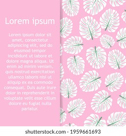 White monstera leaves seamless pattern. foliage design for banner, postcard, wallpaper and packaging. 