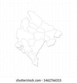 White Montenegro map and grid vector. Thin gray outline on white background. EPS10.