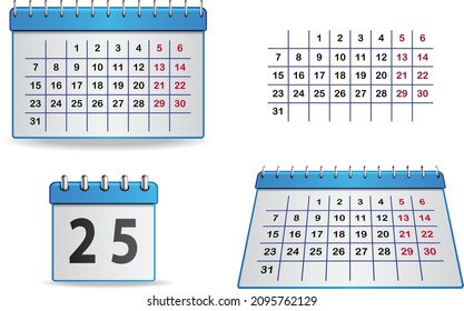 Calendario del mes blanco con números