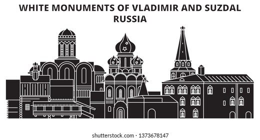 White Monuments Of Vladimir And Suzdal - Russia  ,  travel skyline vector illustration. 