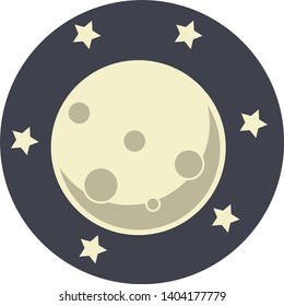 the white moon around the stars in the space