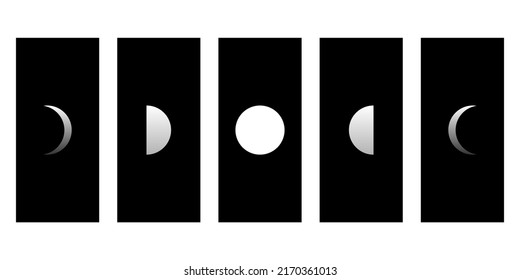 Luna Blanca diferentes fases de las fases lunares en el diseño de icono del vector plano del boho cuadrado negro.