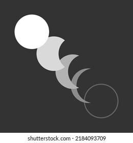 White moon different phases or lunar phases on dark black background boho flat vector icon design.