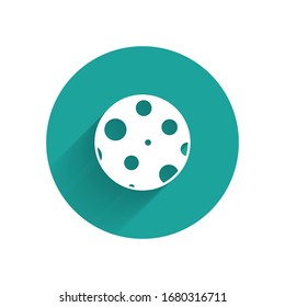 White Moon icon isolated with long shadow. Green circle button. Vector Illustration