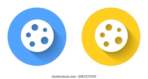 White Moon icon isolated with long shadow background. Circle button. Vector