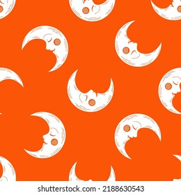 White moon seamless pattern with orange background.