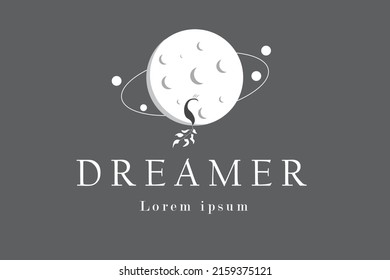 White Moon in The Space and Abstract Peacock Logo Design