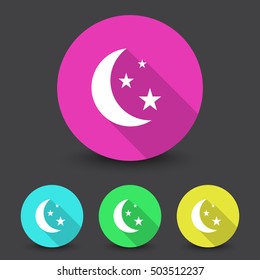 White Moon And Stars icon in different colors set