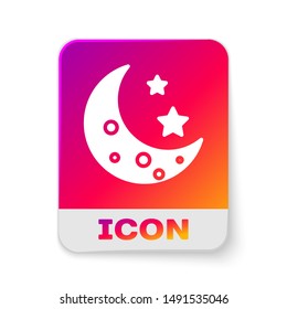 White Moon and stars icon isolated on white background. Rectangle color button. Vector Illustration