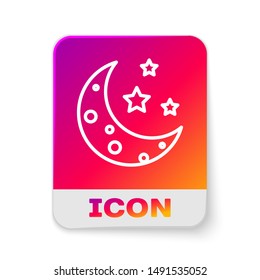 White Moon and stars icon isolated on white background. Rectangle color button. Vector Illustration