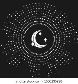 White Moon and stars icon isolated on grey background. Abstract circle random dots. Vector Illustration