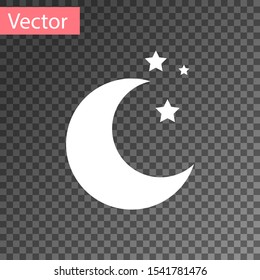 White Moon and stars icon isolated on transparent background.  Vector Illustration