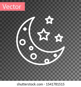 White Moon and stars icon isolated on transparent background.  Vector Illustration