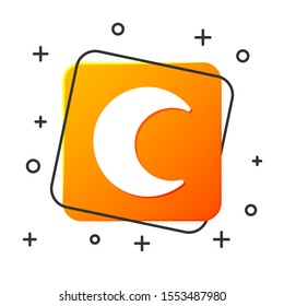White Moon and stars icon isolated on white background. Orange square button. Vector Illustration