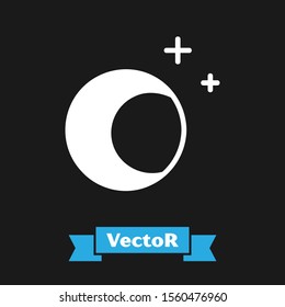 White Moon and stars icon isolated on black background.  Vector Illustration