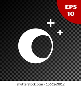 White Moon and stars icon isolated on transparent dark background.  Vector Illustration
