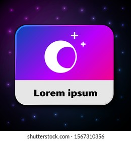 White Moon and stars icon isolated on black background. Rectangle color button. Vector Illustration