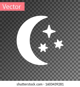 White Moon and stars icon isolated on transparent background.  Vector Illustration