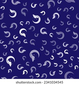 White Moon and stars icon isolated seamless pattern on blue background. Cloudy night sign. Sleep dreams symbol. Night or bed time sign.  Vector