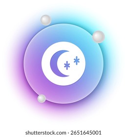 White Moon and stars icon isolated on white background. Cloudy night sign. Sleep dreams symbol. Full moon. Night or bed time sign. Blue and purple gradient circle background. Vector