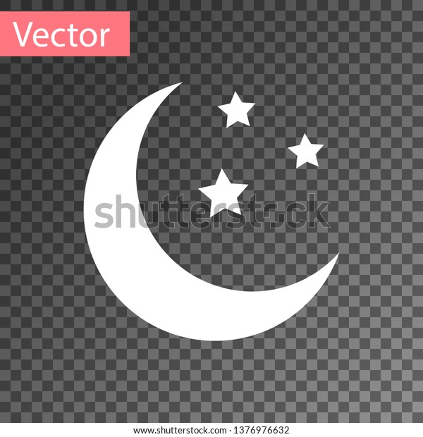 White Moon and stars icon isolated on\
transparent background. Vector\
Illustration