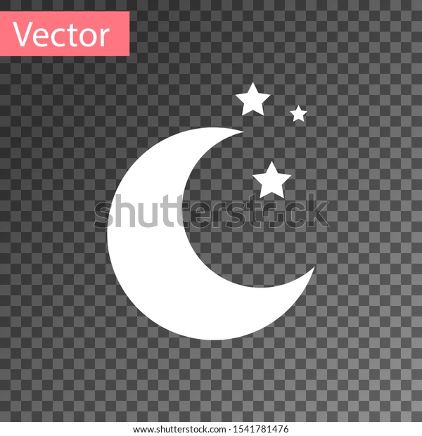 White Moon and stars icon isolated on\
transparent background.  Vector\
Illustration