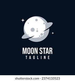 White moon and stars logo design template