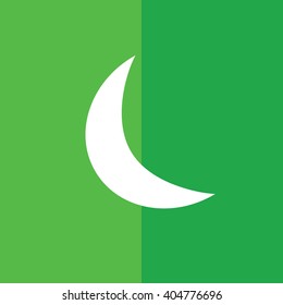White moon vector illustration. Green background