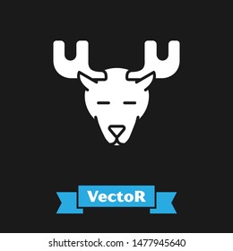 White Moose head with horns icon isolated on black background.  Vector Illustration