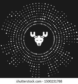 White Moose head with horns icon isolated on grey background. Abstract circle random dots. Vector Illustration
