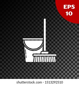 White Mop and bucket icon isolated on transparent dark background. Cleaning service concept.  Vector Illustration