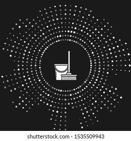 White Mop and bucket icon isolated on grey background. Cleaning service concept. Abstract circle random dots. Vector Illustration