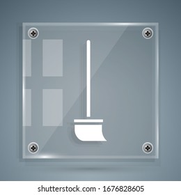 White Mop icon isolated on grey background. Cleaning service concept. Square glass panels. Vector Illustration