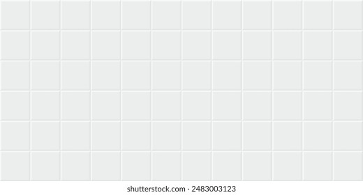 White mosaic bathroom square tile. Wall and floor in bath seamless background. Ceramic tiled grid pattern. Realistic 3d vector illustration.