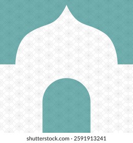 White mosque door on turquoise background. Vector illustration for Ramadan Kareem.