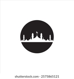 White mosque with four minarets and circle