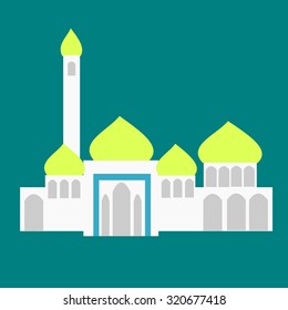 A white mosque with golden top