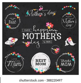 White Mother's Day Badge Designs on Grungy Chalkboard